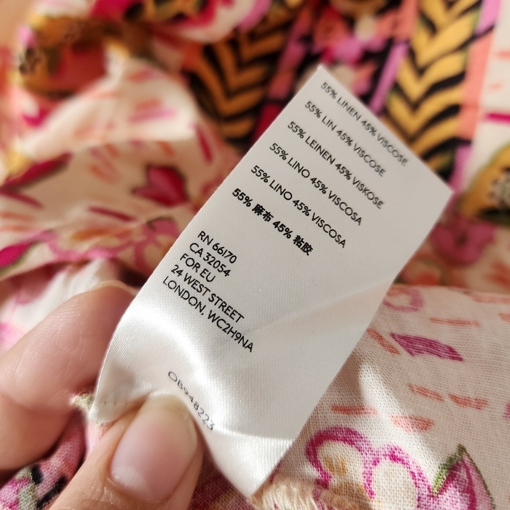 Free People Summer In Tulum Linen Blend Pink Floral Ruffle Mini Dress Boho M - Picture 9 of 9